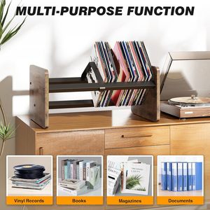 Vinyl <b>Record</b> Rack Brown Wood Metal Storage Display <b>Stand</b> For Living Room Bedroom Book Magazine Organizer Single Layer - Product Image 4