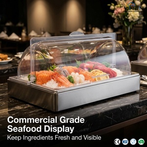 Plateau de présentation réfrigéré pour fruits de mer avec couvercle transparent, plateau de service en acier inoxydable pour aliments froids, idéal pour hôtels, restaurants et traiteurs de sushis - Product Image 1