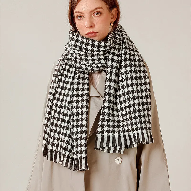 Écharpe tricotée en Polyester de qualité supérieure pour femmes, longue, chaude, pied-de-poule, châle, hiver