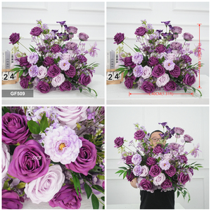 Private Custom aisle Floral purple silk aisle floor flower for Wedding Event Party Decor - Product Image 3