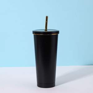 500ML 750ml <span class=keywords><strong>Rainbow</strong></span> finitura doppia parete in acciaio inox Glitter Tumbler con coperchio bordo oro e paglia - Product Image 6