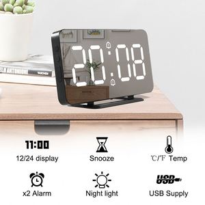 LED Mirror Digital Alarm Clock Electronic Temperature Wall Table Snooze Clock USB Watch <b>Nightlight</b> Home Office Smart Alarm Clock - Product Image 2