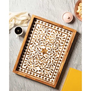 Plateau de service en forme de rectangle avec incrustation d'os décoratif pour la maison, nouveauté 2024 - Product Image 1
