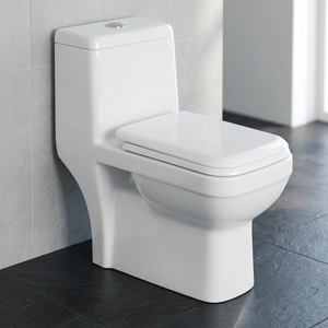 WC monobloc en céramique indienne Morbi, à chasse d'eau double siphonique, à sortie au sol, blanc - Product Image 3