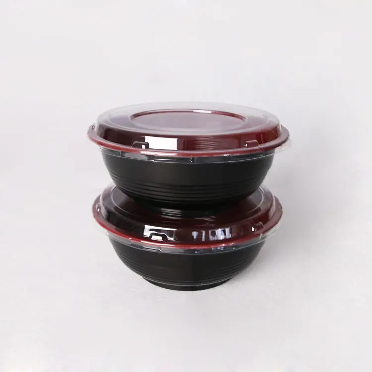 1000ml 빨간색과 검은 색 일회용 플라스틱 국수 수프 그릇 뚜껑 커버