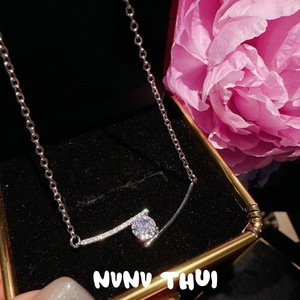 Collar de diamante único en forma de corazón, huevo de Paloma, cadena de eslabones cuadrados geométricos de latón brillante, estilo princesa de circón sonriente - Product Image 5