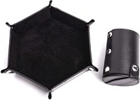 Plateau à dés pliable et coupelles, lot de voyage, arène à roulement hexagonal avec cuir noir et feutre