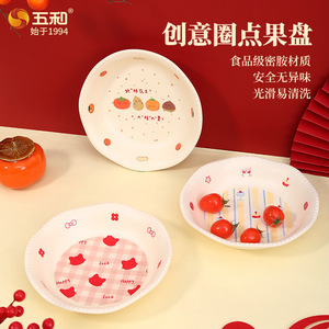 Wuhe Fruit Plate Round Melamine Polka Dot Cat Cartoon Design For Snacks And Dried Fruits Home Use - Product Image 4