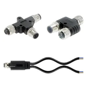 M12 Male to 2 Female T shape Splitter M12 3 Way T-Type Sensor Adapter Waterproof Connector