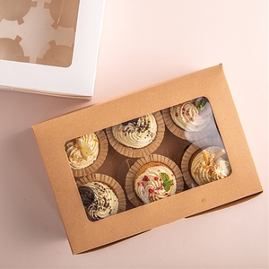 Factory Craft Paper Cupcake Box With Clean Window Cake Cup Bread Packaging Food Wrapping Takeaway Box Cake Boxes