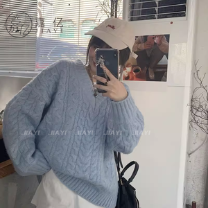 <span class=keywords><strong>Pull</strong></span> d'hiver décontracté pour femme avec design de câble à col en V Nouveau <span class=keywords><strong>pull</strong></span> tricoté en cachemire ample Logo avant - Product Image 5