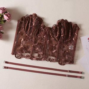 Lism Custom Ins Style Beautiful Rose Embroidery Steel Tow Fishbone Bra Sexy Chest Vest Tube Top Shoulder Straps Firm Control - Product Image 5