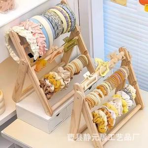 Support de rangement pliable en bois pour bandeaux et élastiques à cheveux, organisateur de bureau pour enfants et petites filles avec pinces requin et bijoux - Product Image 2