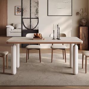 Ensemble table et chaises de style nordique, 4 pièces, moderne, crème, rectangulaire, en bois massif, pour salle à manger - Product Image 3