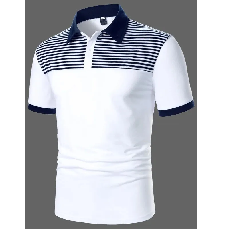 Polo personalizado con estampado a rayas para hombre, Camisa de corte Regular, ligera, elástica, Media solapa