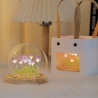 Op maat gemaakte IP65 LED-licht glazen koepel huwelijksdecoraties Moederdag Valentijnsdag cadeau DIY kunstmatige tulpen nachtlampjes batterij
