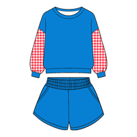 Ensemble personnalisé pour bébé fille : sweat-shirt à manches longues en polyester peigné à carreaux et short à taille élastique