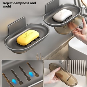 Space Aluminum Soap Storage <b>Rack</b> Oval Shape Door Wall Mounting Draining Soap <b>Dish</b> - Product Image 5