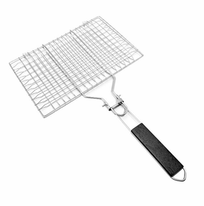Yuking Polished Stainless Steel Charcoal <b>BBQ</b> Grill Basket Wood Handle Non-Stick Wire Mesh Foldable Portable Camping Cooking <b>Rack</b> - Product Image 1