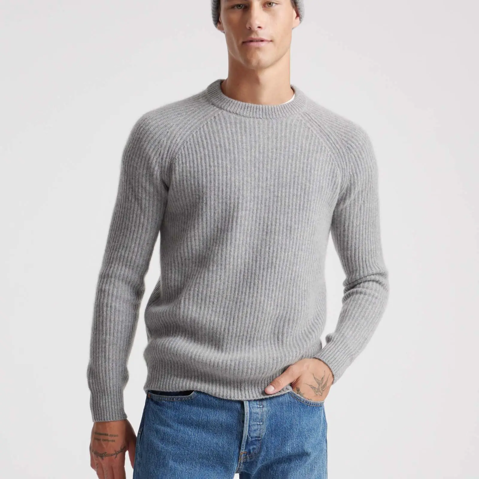 wholesale custom solid color ribbed design warm high quality 100% cashmere sweater men