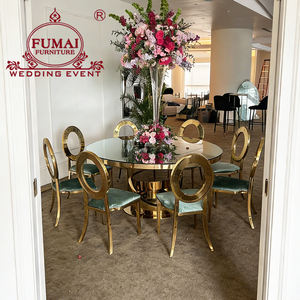 Table de salle à manger ronde au design moderne, avec plateau en verre et base en acier inoxydable, pour banquet d'hôtel - Product Image 2