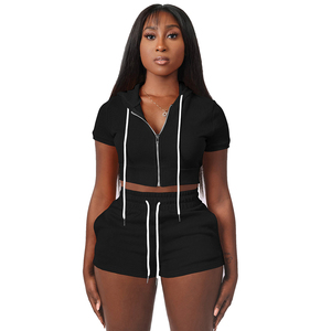 Conjunto de Dos Piezas de Sudadera con Capucha y Pantalones Cortos para <span class=keywords><strong>Mujer</strong></span>, Ropa de Verano, Traje Deportivo para <span class=keywords><strong>Mujer</strong></span>, Ropa Deportiva para <span class=keywords><strong>Mujer</strong></span> - Product Image 5