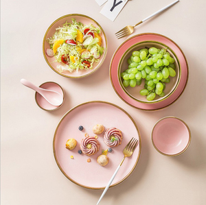 Grado Superior rosa azul matt dorado conjunto desayuno cena plato a <span class=keywords><strong>casa</strong></span> plato tazón de arroz de vajilla de porcelana conjuntos - Product Image 3