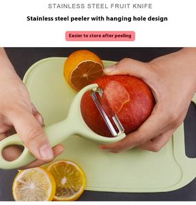 Ensemble <span class=keywords><strong>de</strong></span> trois pièces en acier inoxydable couteau à fruits manuel éplucheur <span class=keywords><strong>de</strong></span> melon coupe-légumes ménager planche à découper en PP pour éplucher la cuisine - Product Image 5