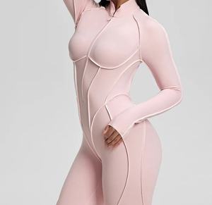 Viviblook Z310JP03 Mono ajustado sexy para mujer, mono informal de manga larga con costuras en contraste y cremallera, mono de una pieza - Product Image 5