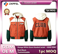 Veste universitaire à capuche color block unisexe, broderie logo, veste de baseball, manteau patchwork personnalisé, ODM OEM, MOQ 1 pièce