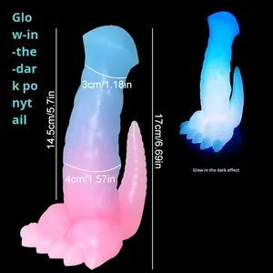 HuanlongLuminous Dildo in Silicone a Forma di Drago Fantasma, Giocattolo per Masturbazione Femminile, Forma Irregolare, 100% Impermeabile, Oro Bianco Platino, SM Sex - Product Image 6