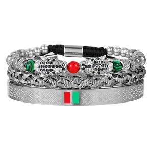 Pulseira de aço inoxidável luxuosa C&J, joia de zircônia com contas de leopardo para homens, conjuntos de pulseiras trançadas personalizadas de <span class=keywords><strong>macrame</strong></span>, novo design - Product Image 3