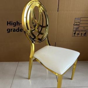 Vente en gros de chaises de soirée en acier inoxydable, cuir blanc, extérieur, pour banquet de mariage, chaises à dossier doré, chaises de luxe pour réception d'événements - Product Image 5