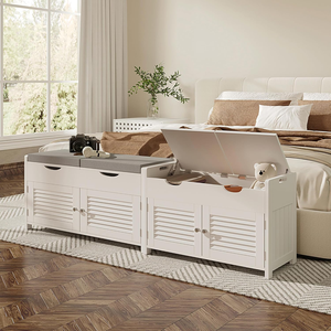White Entryway <strong>Storage</strong> <strong>Bench</strong> with Lift Top, 2-Seat Shoe Rack Cabinet with Adjustable Shelf <strong>for</strong> <strong>Hallway</strong> - Product Image 5