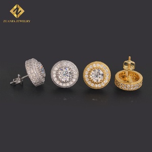 24h Shipping <b>Halo</b> Moissanite <b>Earring</b> Rapper Jewelry Round Cluster Stud <b>Earring</b> Solid 925 Silver VVS Moissanite Iced Out <b>Earrings</b> - Product Image 3