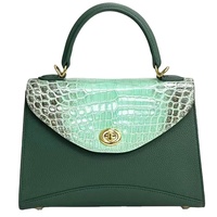 Sac à main en cuir de vache véritable mélangé de peau de crocodile pour femme de luxe exotique au design élégant