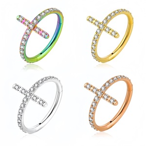 Anneau de nez en acier titane 316L avec incrustation de croix en zircon, boucle d'oreille ouverte/fermée, piercing de cartilage d'oreille, bijou cadeau - Product Image 1