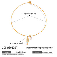 Collier choker tendance en fil fin acier inoxydable, pendentif poisson en nacre d'ormeau et zircon transparent