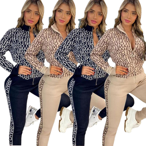 Conjunto de Ropa de Salón de 2 Piezas para Mujer, Marca Famosa, Informal, con Estampado Digital, de Poliéster, para Invierno, Transpirable, Chaqueta con Cremallera de Manga Larga - Product Image 1