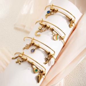 Custom Stainless Steel Bangle <strong>Bracelet</strong> with Interchangeable Letter Birthstone &amp; Symbol <strong>Charms</strong> <strong>Bracelet</strong> for Women - Product Image 3