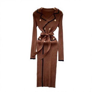 Vestido Midi Casual de Punto Sostenible para Mujer, Estilo Túnica Vintage con Cuello Vuelto, Ajustado, con Encaje en Contraste de Color y Corte Imperio - Product Image 2