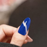 Faux ongles à presser tendance, longs, forme amande, motif œil abstrait, finition brillante, mélange bleu nude, pour usage quotidien et soirées