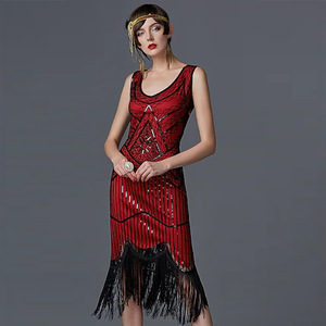 Robe rétro des années 1920 à franges, sans bretelles, en satin, robe vintage de club, costume de scène - Product Image 2