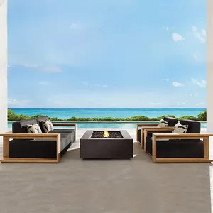 Villa Luxury Teak Outdoor Furniture Waterproof Hotel Patio House Furniture 2 3 4 Seats Solid Wood Garden Sofa