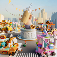 Chariot de châtaignes à l'ancienne mignon Street View Grill Shop Ice Cream Shop exquis Mini blocs de construction jouets éducatifs
