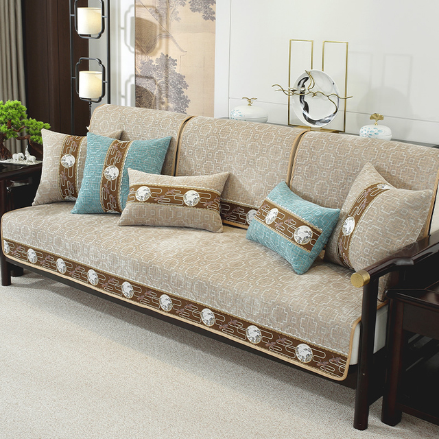 Chenille Chinese Style Patterns Sofa Cushions Thicken Sofa Cover Full Coverage Non-slip Sofa Cushions