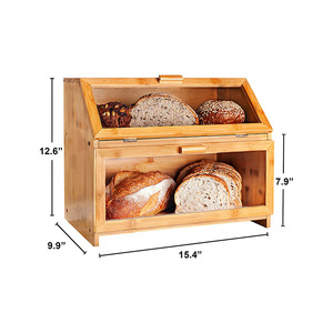 In stock: <b>Bamboo</b> double-layer bread box, large capacity, suitable for home kitchens and countertops, for storing bread, snacks, - Product Image 3