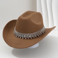 Chapeaux de cowboy en feutre noir personnalisés en gros avec franges en strass de cristal pour enterrements de vie de jeune fille et mariages pour femmes
