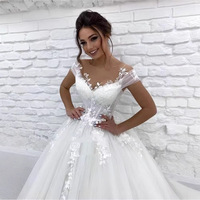 Robe de Mariée d'Été Grande Taille JM325 Traîne Longue en Chiffon, Épaule Unique, Dentelle 3D, Robes de Mariage Blanches pour la Mariée