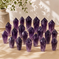 Sceptre miniature en améthyste de 8-9 cm, baguette de cristal polie, pointe de pierre précieuse violette pour la décoration intérieure, la méditation, la collection ou comme cadeau
